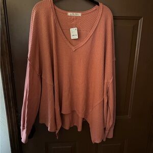 Free People V-Neck Waffle Knit Sweater